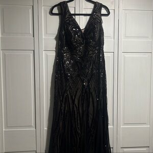 R&M Richards Black Sequin Maxi Dress
